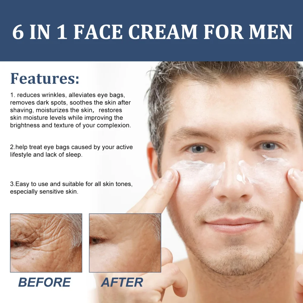 6-in-1 Men Facial Moisturizer Cream Hydrating Revitalizing Skin Care Particle Face Cream With Collagen Anti Aging & Wrinkle - Image 4