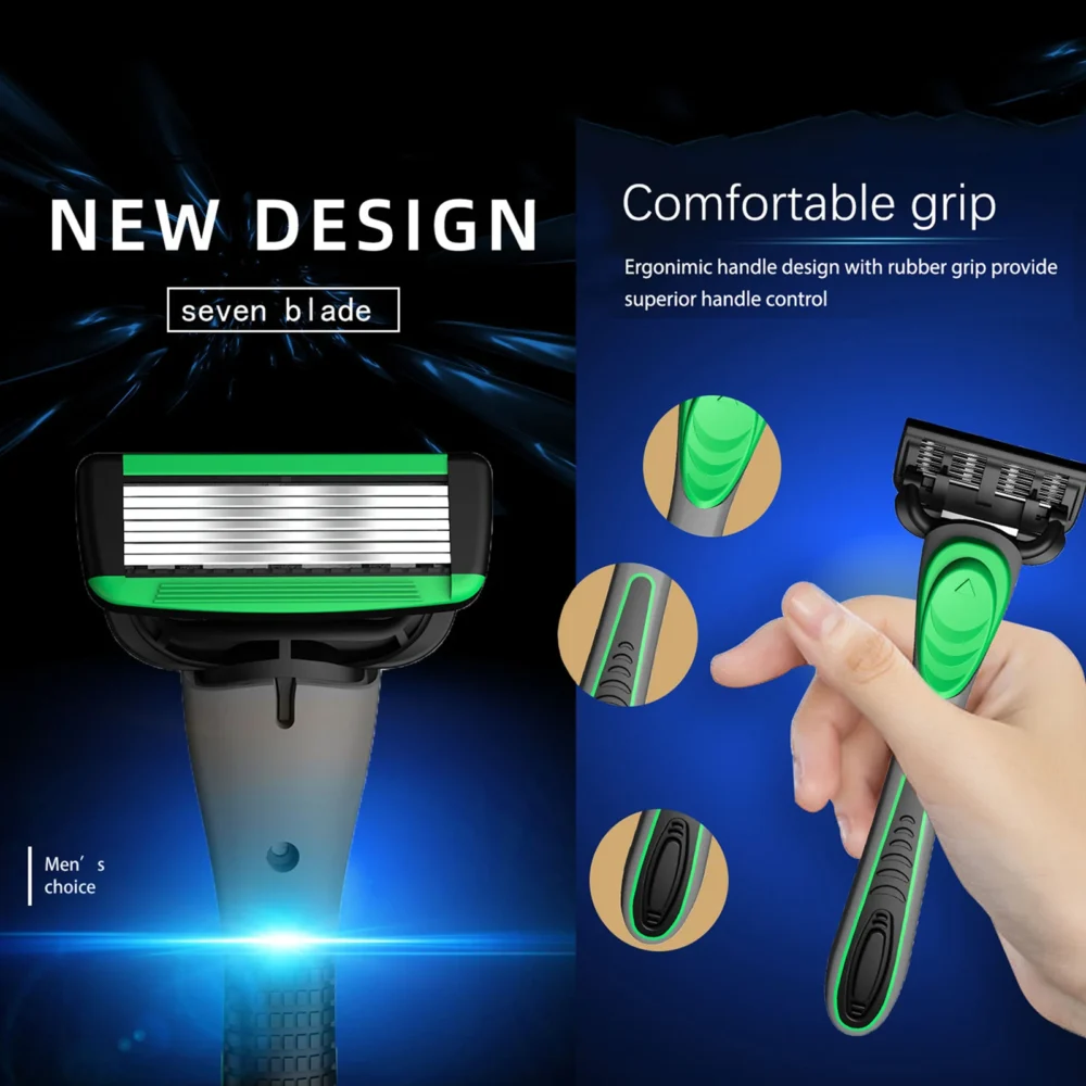 1 Handle+2 Blades 7-layer Razor Blade Stainless Steel Manual Razor Shaver Universal for Men Women Hair Removal - Image 4